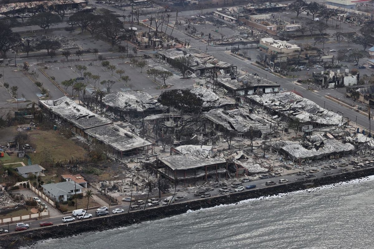 Views from the air of the community of Lahaina after wildfires driven by high winds burned across most of the town several days ago, in Lahaina, Hawaii, U.S. August 10, 2023